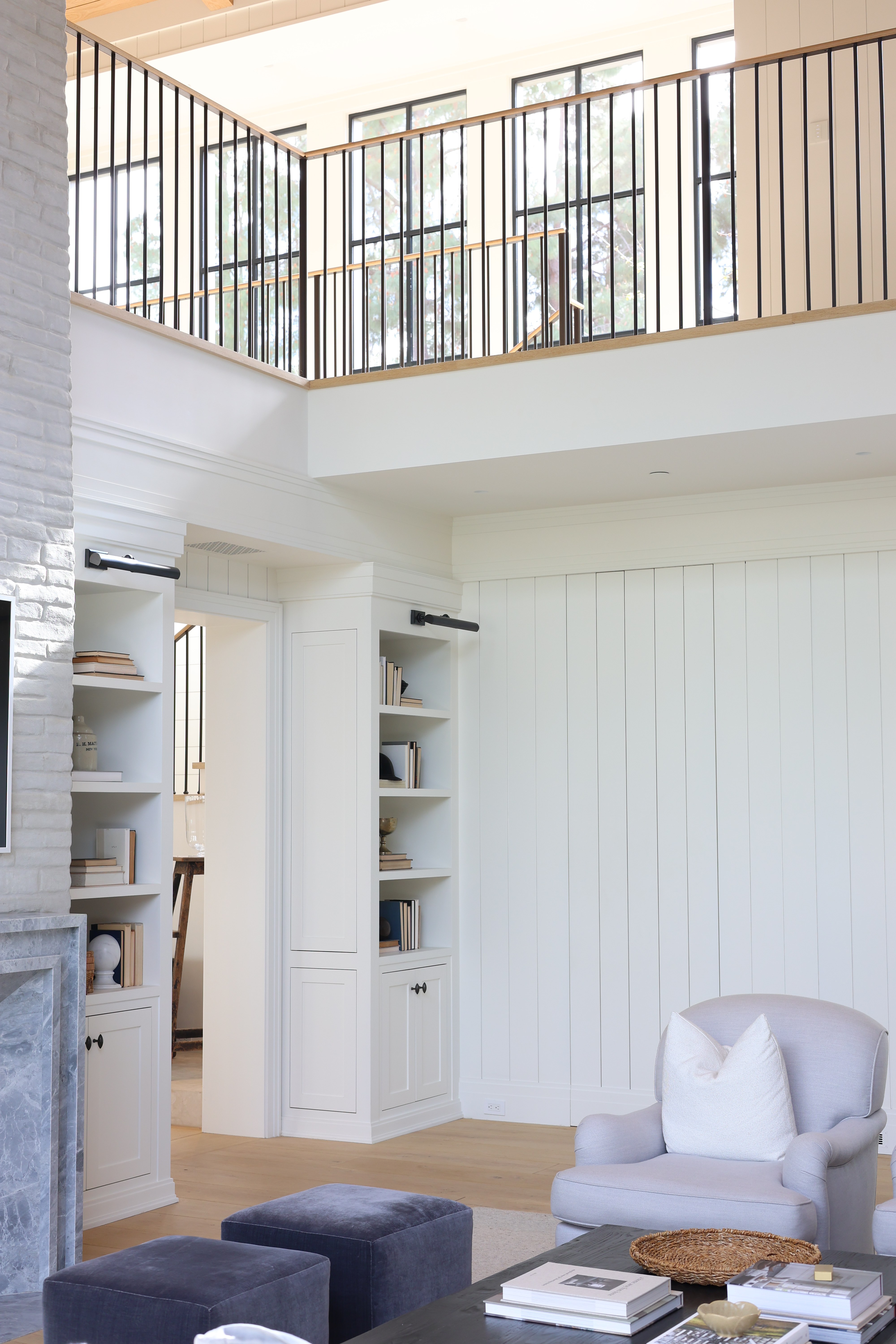 Custom white built-in sideboard with cubby openings