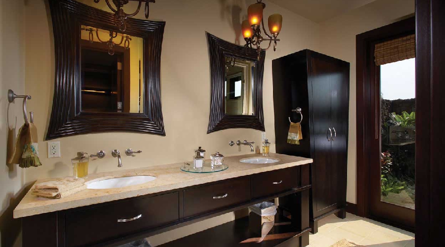 Custom rustic built-in cabinetry with reclaimed wood finish and warm stain, Laguna Beach